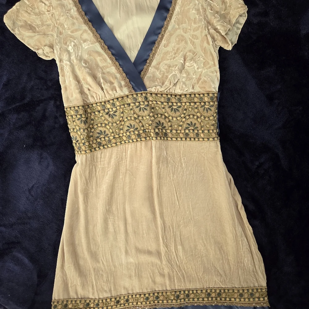 HALE BOB Blue and Cream Embellished Cap Sleeve Dress, SIZE XS - Picture 10 of 10
